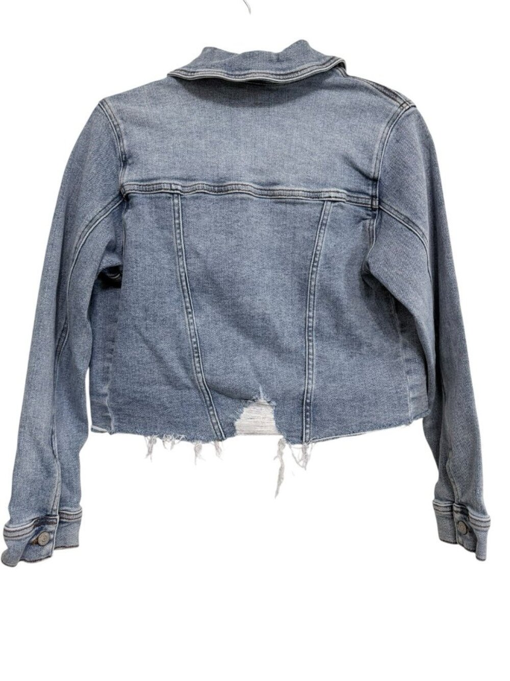 Judy Blue JB7820 MD HOWDY Cropped Distressed Raw Hem Denim Jacket Size Small - Picture 3 of 10
